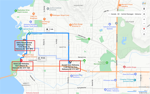 Map showing hotel locations relative to the Delta Grand